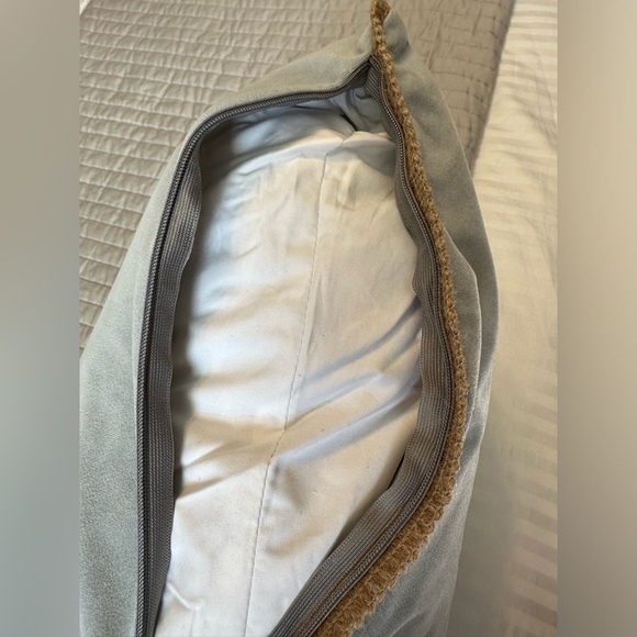 Dream Home Grey Velour Accent Home Pillows trimmed with burlap edges (2) - Picture 7 of 8